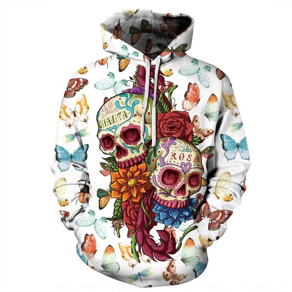 

new skull digital printed couple wear suit suitbaseball uniformlarge size sweater loose sports hooded baseball suit 5bohs, Black