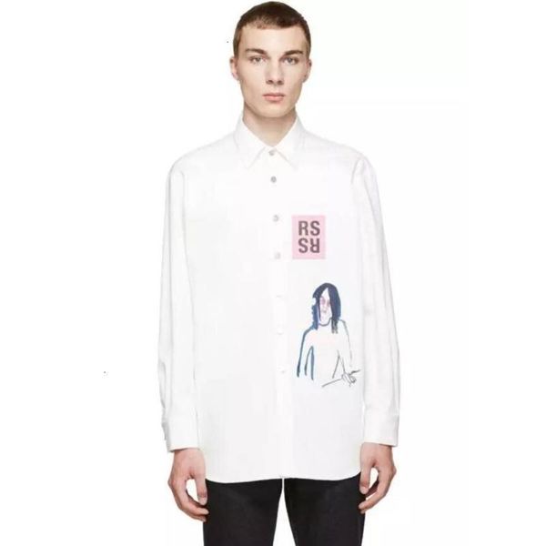 

raf simmons denim jacket portrait graffiti long sleeve shirt coat white jackets fashion men women couple street casual hip hop hfhljk046, Black;brown