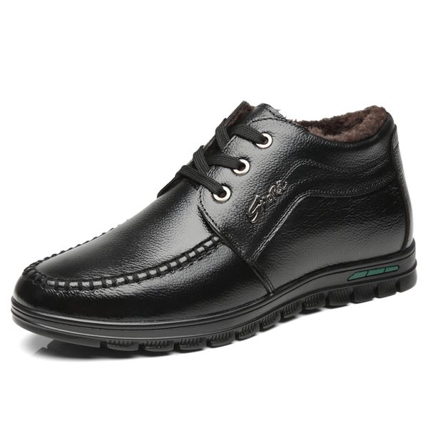 

boots mans footwear men winter genuine leather snow casual simplicity shoes warm snkle work, Black