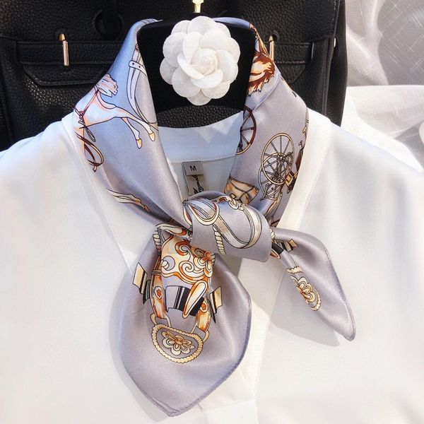 

women silk scarf horse print carriage scarfs small summer scarf 50*50cm, Blue;gray