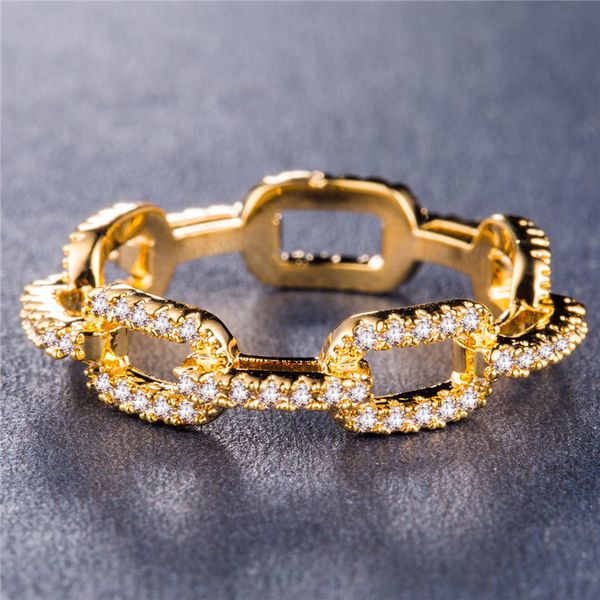 

cluster rings visisap square chain geometric icedout zircon for women gold color luxury lady ring elegant jewelry wholesale b1007, Golden;silver