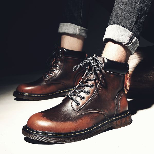 

boots 2021 fashion men shoes spring autumn ankle comfortable lace up casual male western winter black brown