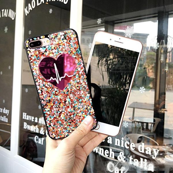 

fashion glitter bling love heart case for iphone 11 pro max xs x 7 8 plus 6 6s plus colorful shining powder sequins soft silicone back cover