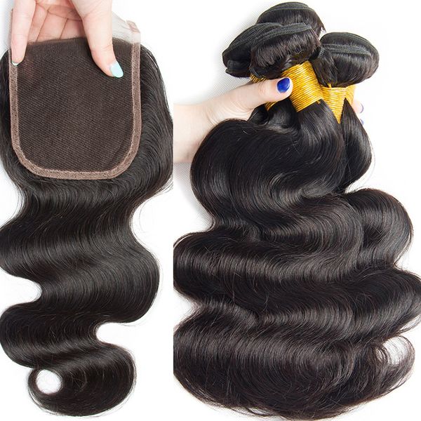 

body wave bundles with closure brazilian hair 3 bundles with lace closure 8a human hair bundles with closure modern show, Black