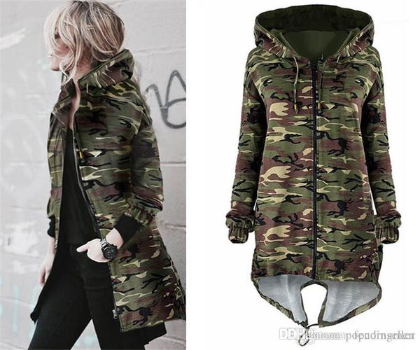 

jackets new fashion camouflage hoodie coat slim fleece hats coats warm long coat womens autumn winter, Black;brown