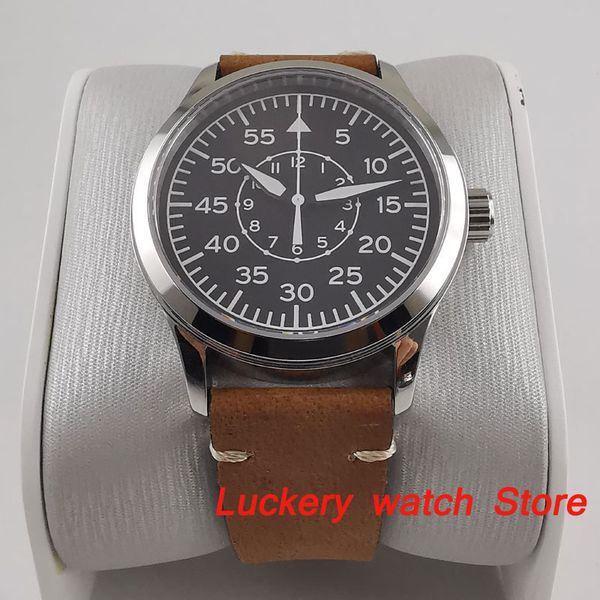 

42mm men's watch black sterile dial white mark with luminous display sapphire glass automatic watch-ca51, Slivery;brown