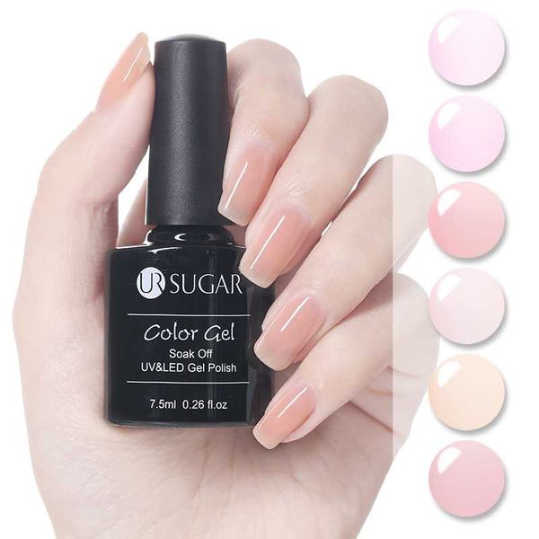 

ur sugar 7.5ml jelly pink gel polish sweet natural translucent pink color soak off nail art varnish uv gel polish, Red;pink