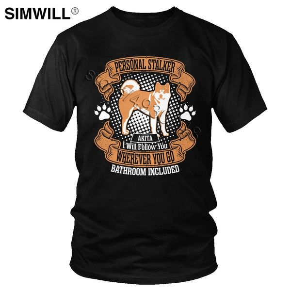 

personal stalker akita follow you wherever you go t-shirt novelty casual 100% cotton tee men short sleeved round neck t shirt