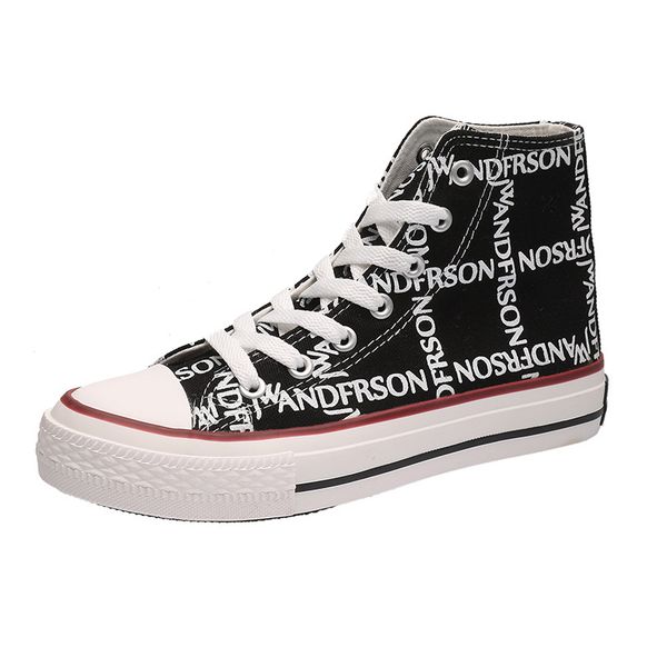 

2020 hip-hop korean flat women's shoes hip-hop high-sneakers all-match student casual canvas shoes trend women's 35-40, Black