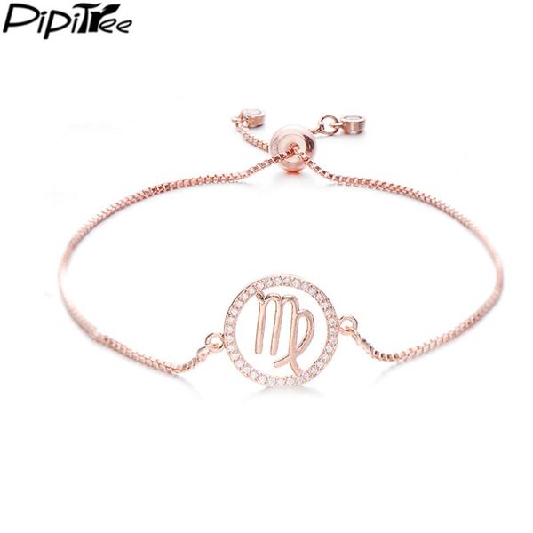 

pipitree constellations 12 zodiac signs charm bracelets for women men birthday gift cubic zircon zodiac bracelet chain jewelry, Golden;silver
