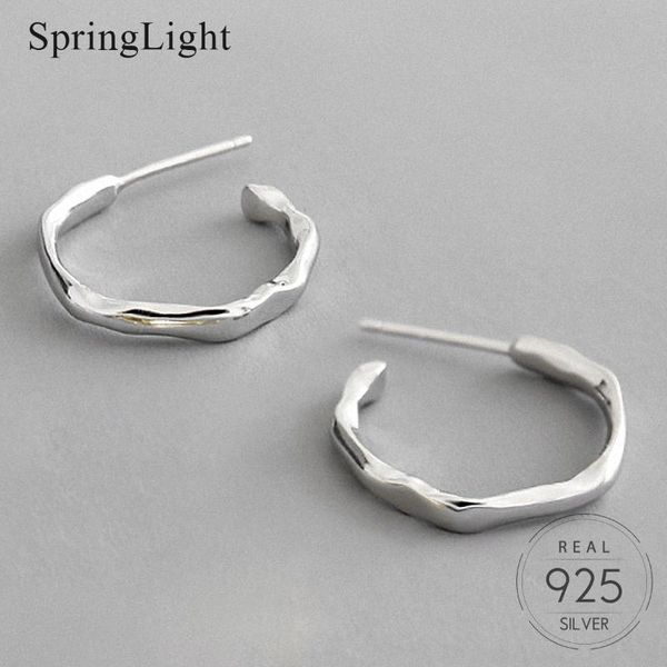 

springlight simple rock pattern lines hoop earrings real 925 sterling silver creative handmade fine jewelry earrings for women, Golden;silver