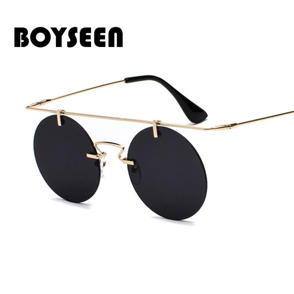

boyseen fashion men women brand designer glasses classic round rimless steampunk sunglasses vintage eyewear uv400, White;black