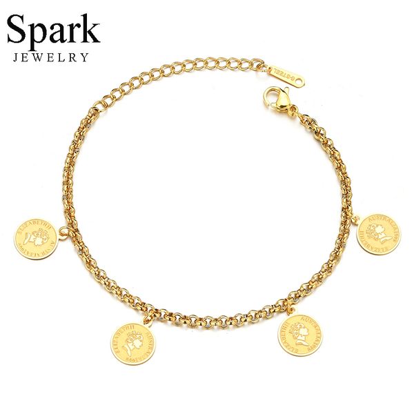 

spark majesty elizabeth ii pendant bracelet stainless steel adjustable chain bracelets women charm jewelry souvenir gift pulsera, Golden;silver