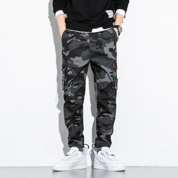 

pants men korean-style trend popular brand loose beam foot casual autumn skinny capri sports camouflage cargo trousers, Black;blue