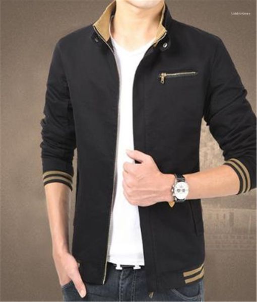 

spring autumn mens stand collar outwear with zipper fashion designer pure color jackets long sleeve mens coats, Black;brown