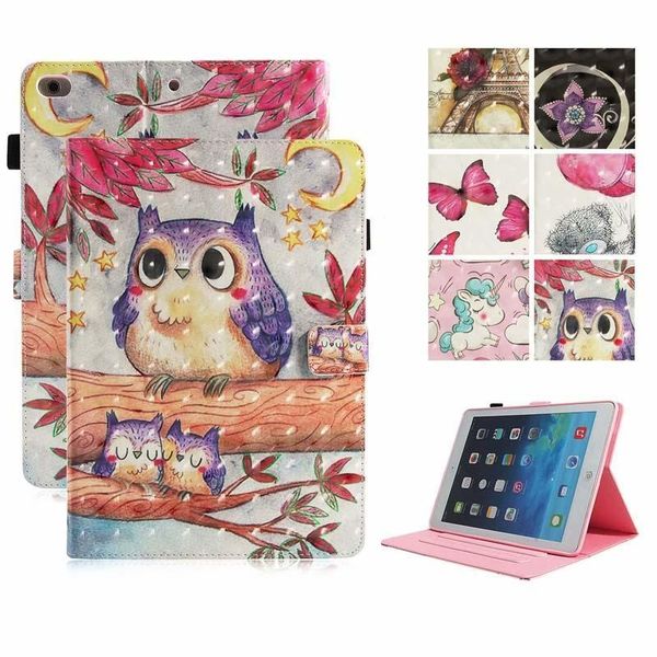 

cgjxs 3d owl butterfly pattern wallet card holder stand pu leather smart case for ipad 5 /6 /8 /2017 2018 ipad mini 123 4 ipad 10 .2 inch 20