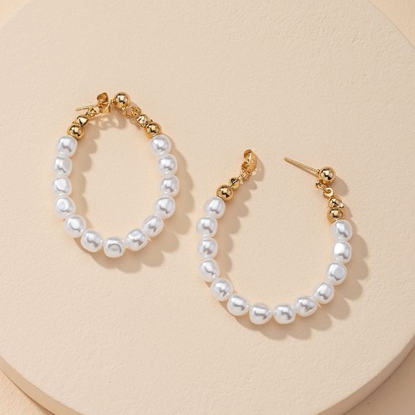 

new trendy ins gold handmade pearl beads minimalist hoop earrings korean fashion chic women party jewelry earring, Golden;silver