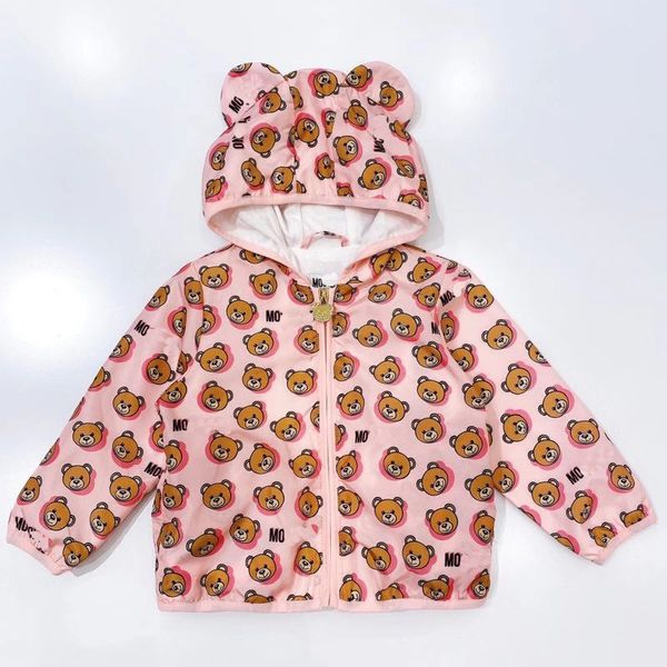 

baby girls and boys hooded clothes toddler kids cartoon bear sunscreen jackets children outerwear zipper coats, Blue;gray