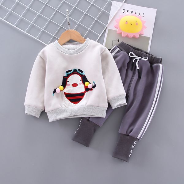 

toddler baby clothes girls boys clothing sets winter outfits sports suits o-neck warm sweatshirt thicken pants set, White