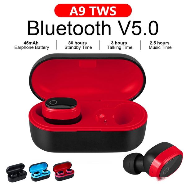 

a9 tws bluetooth 5.0 earphone true stereo a6 wireless earbuds headphones in ear headset hi-fi sound earpirces with mic for ios android phone