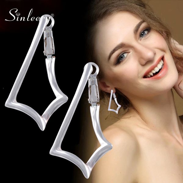 

sinleery geometric irregular shape hoop earrings open circle silver color drop earrings for women fashion jewelry es279 ssc