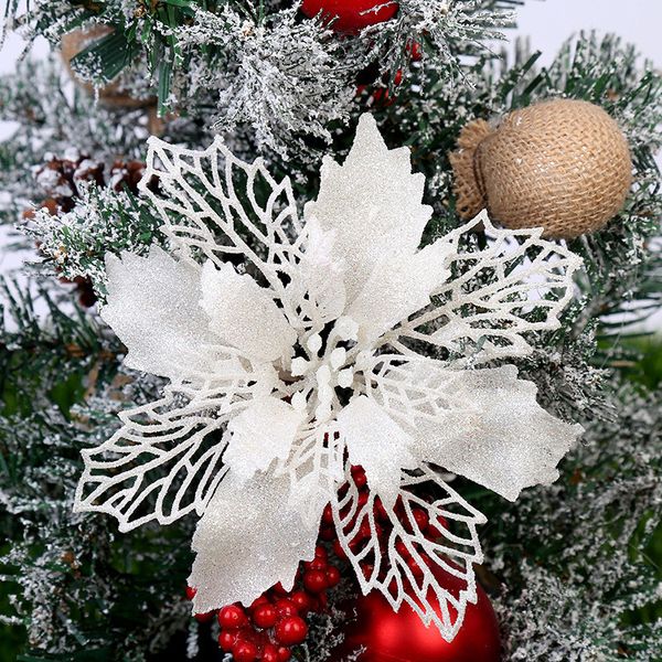 

artificial christmas flowers glitter fake flower merry christmas decorations for home 2020 xmas tree ornaments new year gift