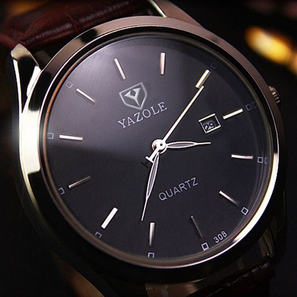 

yazole watch men watch auto date men's watch men leather strap business watches male clock reloj hombre, Slivery;brown