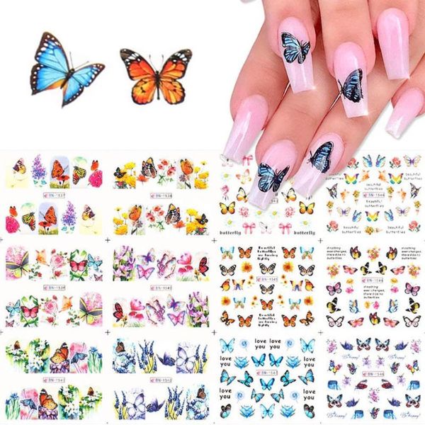 

new 3d butterfly nail art stickers adhesive sliders colorful blue flowers nail transfer decals foils wraps decorations, Black