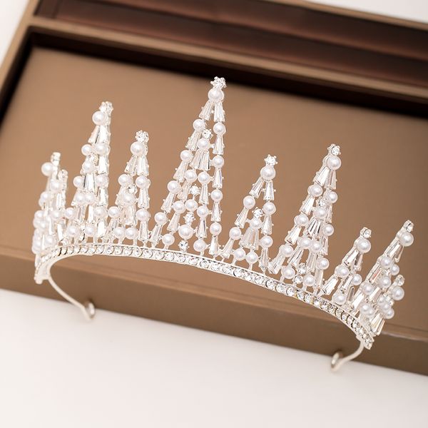 

trendy wedding hair accessories silver color crown pearl crystal headdress bridal hair jewelry lady tiara diadem wedding jewelry, Golden;silver