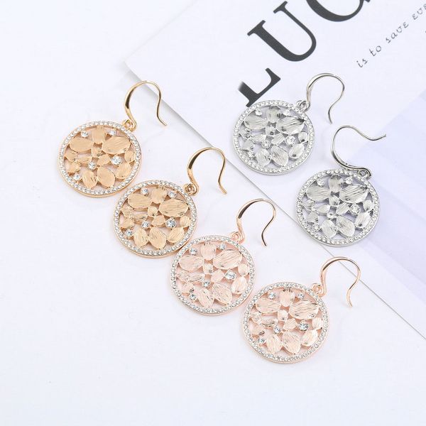 

colorful zircon earrings copper inlaid rhinestones girl earrings round hollow leaves non-allergic women's jewelry, Silver