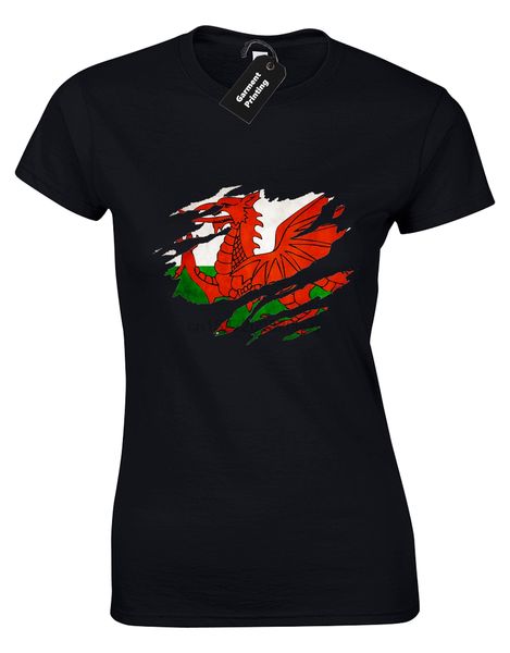 

welsh flag slash ladies t-shirt cool wales football rugby fan design gift (col