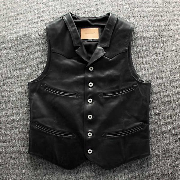 

horsehide genuine mens vest motorcycle biker vests real leather suit collar casual sleeveless jackets waistcoat, Black;white