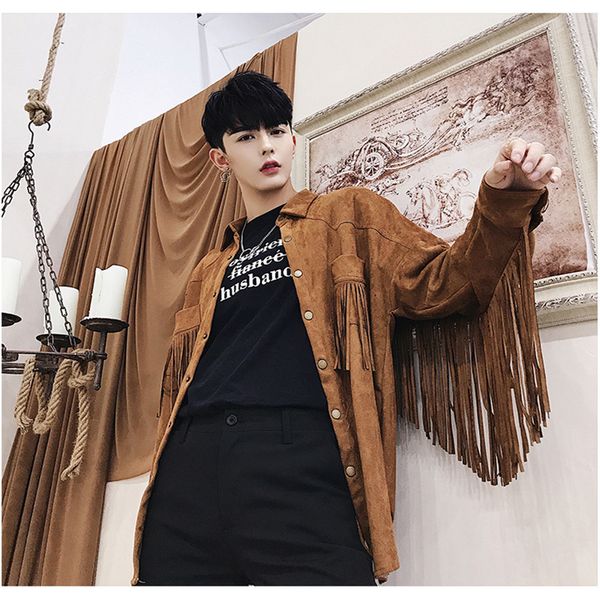 

men's jackets spring tassel punk hip hop jacket casual street wear style, Black;brown