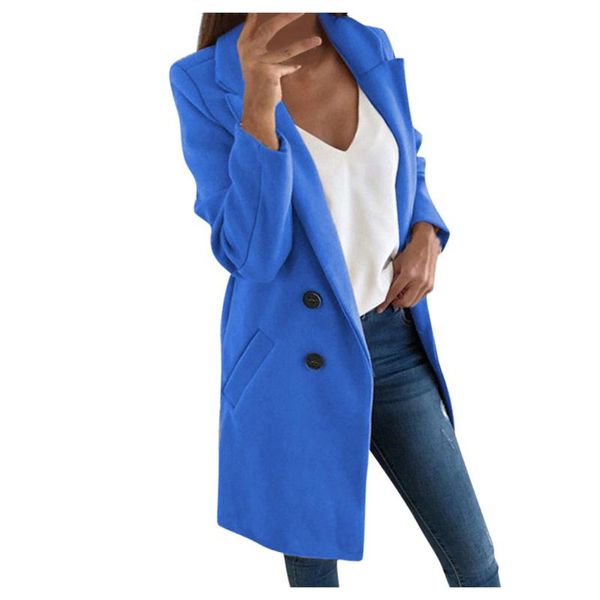 

women's wool & blends women outwear winter woollen coat long sleeve turn-down collar jacket elegant lady overcoats plus size 5xl, Black