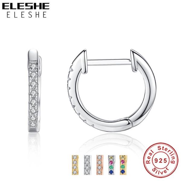 

eleshe 100% 925 sterling silver dazzling cz crystal circle round hoop earrings for women silver earrings female wedding jewelry, Golden;silver