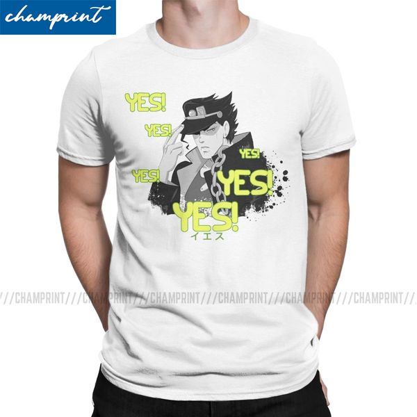 

men t-shirt yes yes yes casual pure cotton tees jojos bizarre adventure anime jjba manga t shirts o neck clothing printing