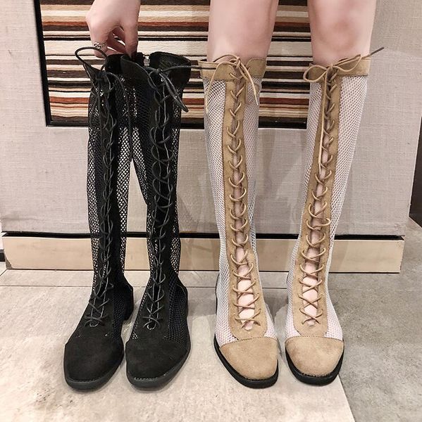 

yeddamavis women boots women shoes 2020 spring new british style breathable mesh long boots womens shoes woman zapatos de mujer, Black