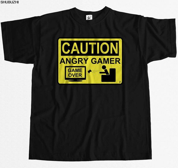 

caution angry gamer - warning sign game over lost mens t-shirt men cotton tshirt summer fashion male tee-shirt euro size