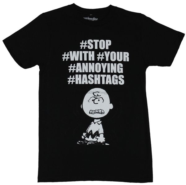 

peanuts mens t-shirt - charlie brown swith the annoying hashtags # cartoon t shirt men new fashion tshirt