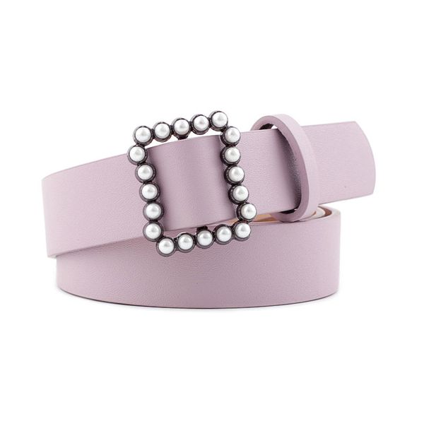 

new ladies fashion wild high-end accessories belt japanese word buckle inlaid pearl square buckle decoration tide belt women, Black;brown