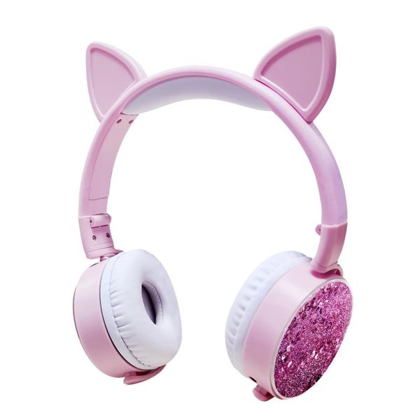 

headsets cat ear wired headphones hourglass glitter style women girl music gaming headset for mobile phone computer pc 3.5mm jack