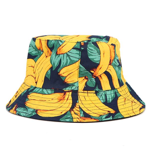 

wide brim hats summer 2021 women men bucket hat reversible banana pear print designer mens panama fisherman bob femme fishing caps, Blue;gray