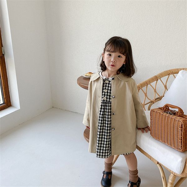 

elegant solid color lapel trench jackets girls 2020 new korean long sleeve singl breasted loose mid-length coats, Blue;gray