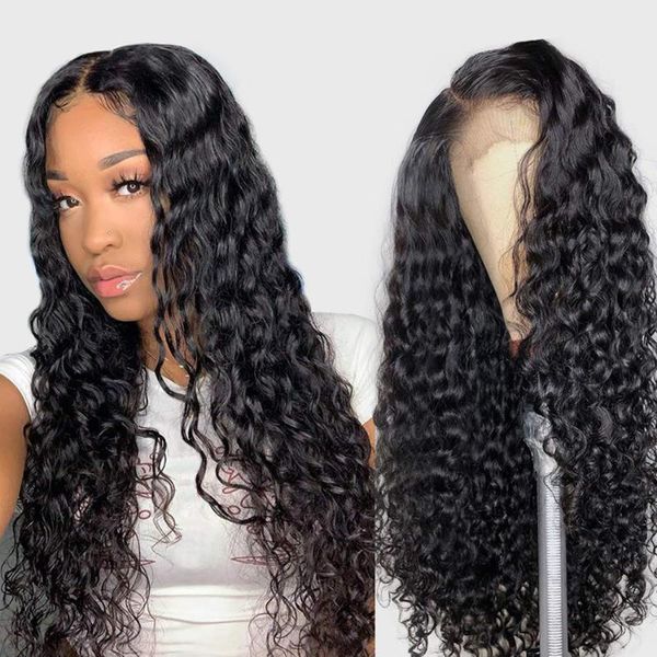 

water wave wig lace frontal wig closure wigs 4*4 lace human hair remy hair pre plucked hairline with babyhair for women, Black;brown