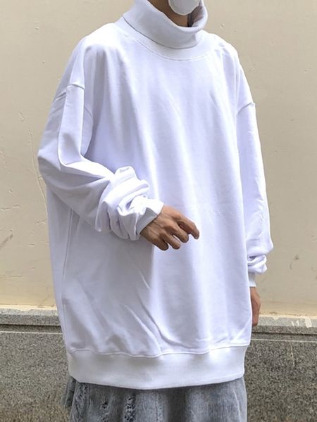 

trendy ins sweater mens popular brand high collar fog high street lazy loose hip hop country trendy pure color all-match thin bottoming shir, White;black