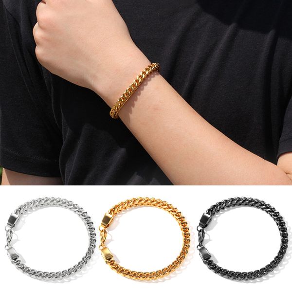 

men simple stainless steel bracelet chain charm jewelry accessories decoration gift k2, Black