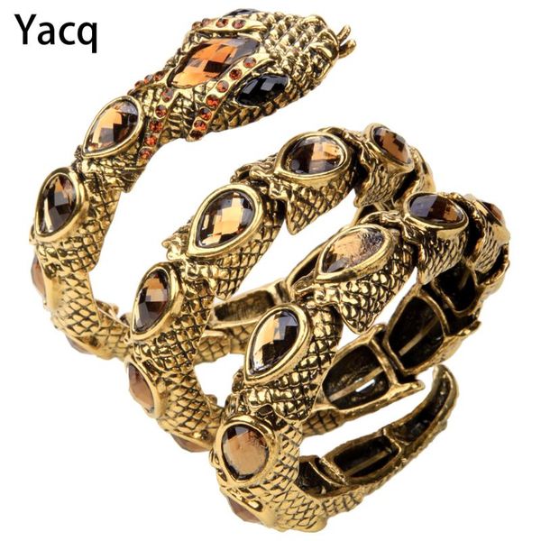 

yacq stretch snake bracelet armlet upper arm cuff women punk rock crystal bangle jewelry gold silver color dropshipping a32, Black