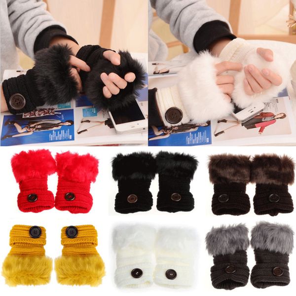 

women winter half finger fingerless gloves wrist arm hand warmer knitted mittens, Blue;gray