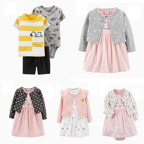 

baby girl long sleeve cardigan coat+dress clothing fashion toddler boy clothes newborn 2020 summer cartoon unicorns outfit, White