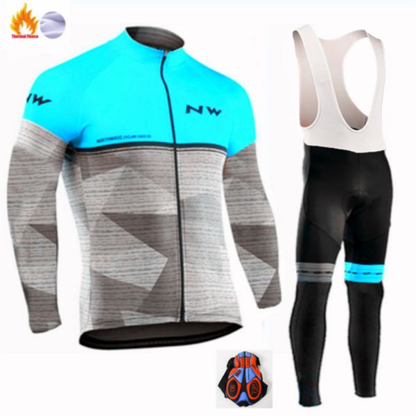 

northwave pro winter cycling equipment breathable wool cycling wear long sleeve outdoor sportswear mtb kit, Black;blue